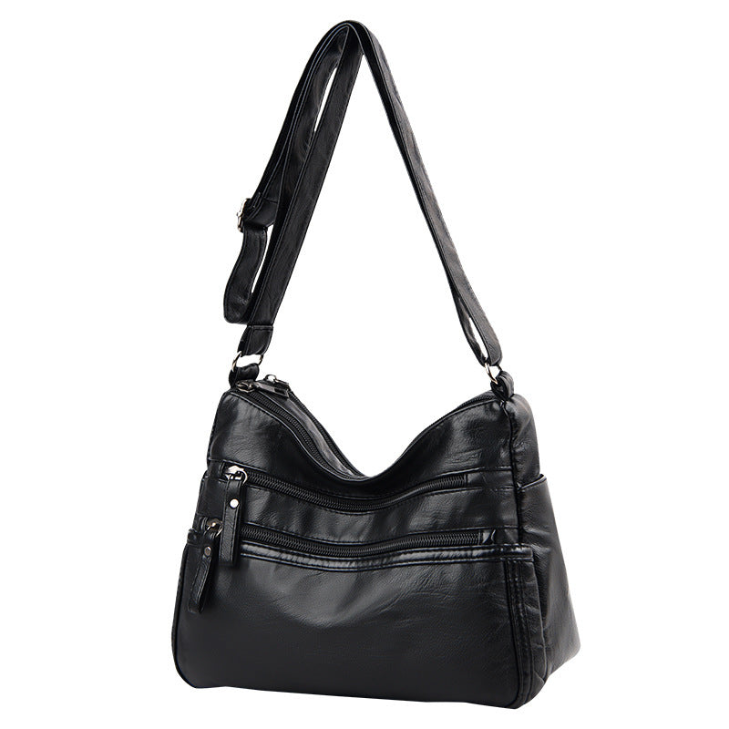Real Washed Leather Classic Solid Color Soft Leather Versatile Casual One-shoulder Crossbody Bag