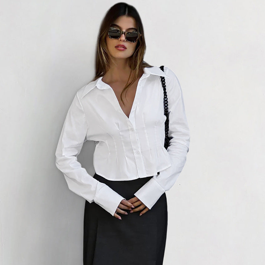 Women's Solid Color Waist-Cinching Elegant Shirt