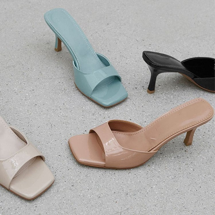 High Heel Slippers Women's British Style Square Toe Stiletto Outer Wear